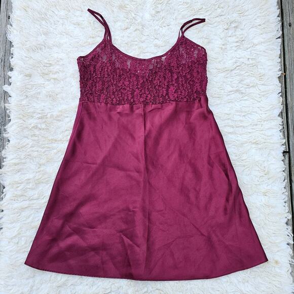 Satin Lace Chemise VTG Victoria's Secret Size M Burgundy Vintage Gold Label Gown - Picture 8 of 8